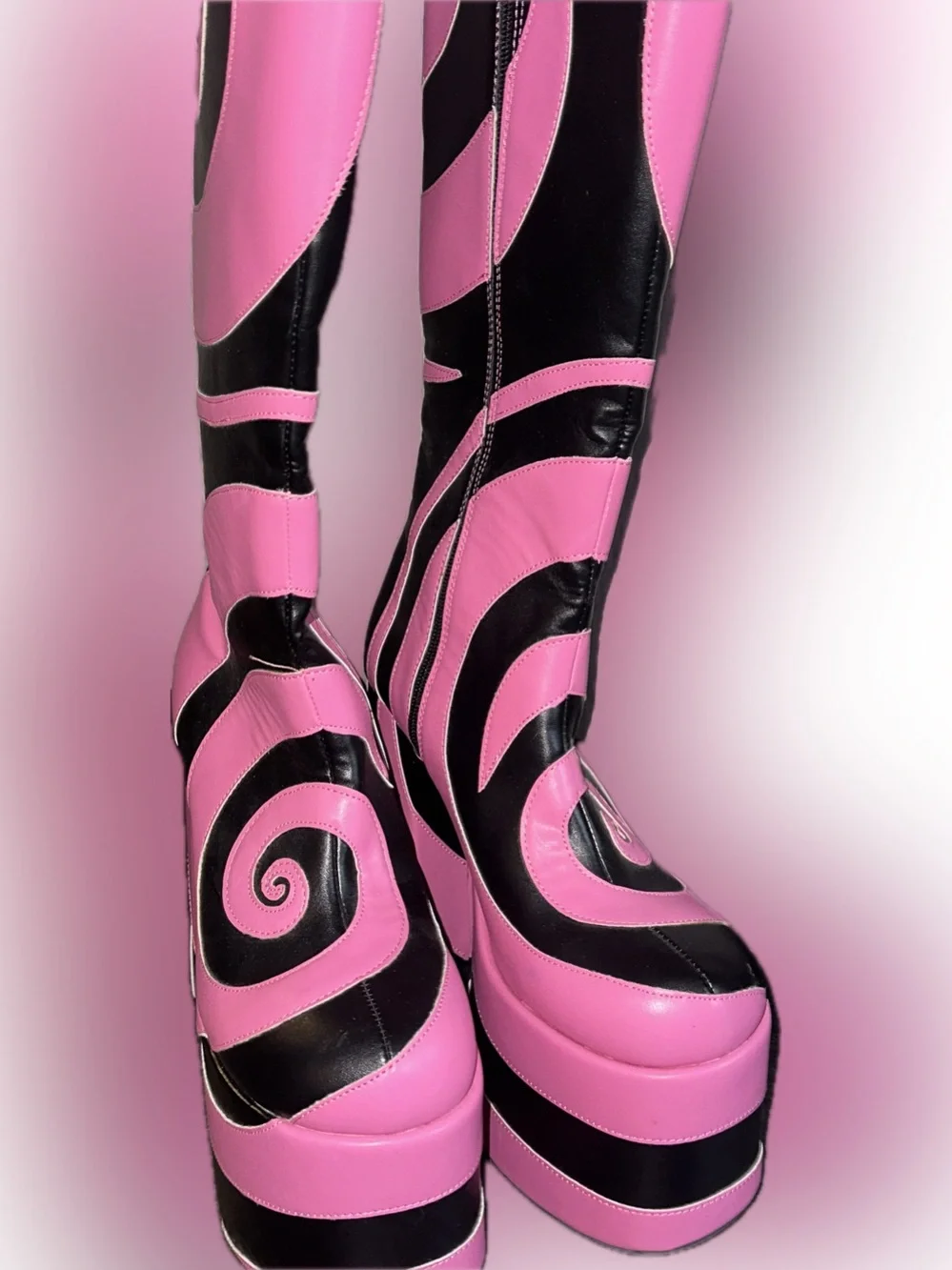 Current Mood Pink & Black Swirl Platform Knee-High Boots